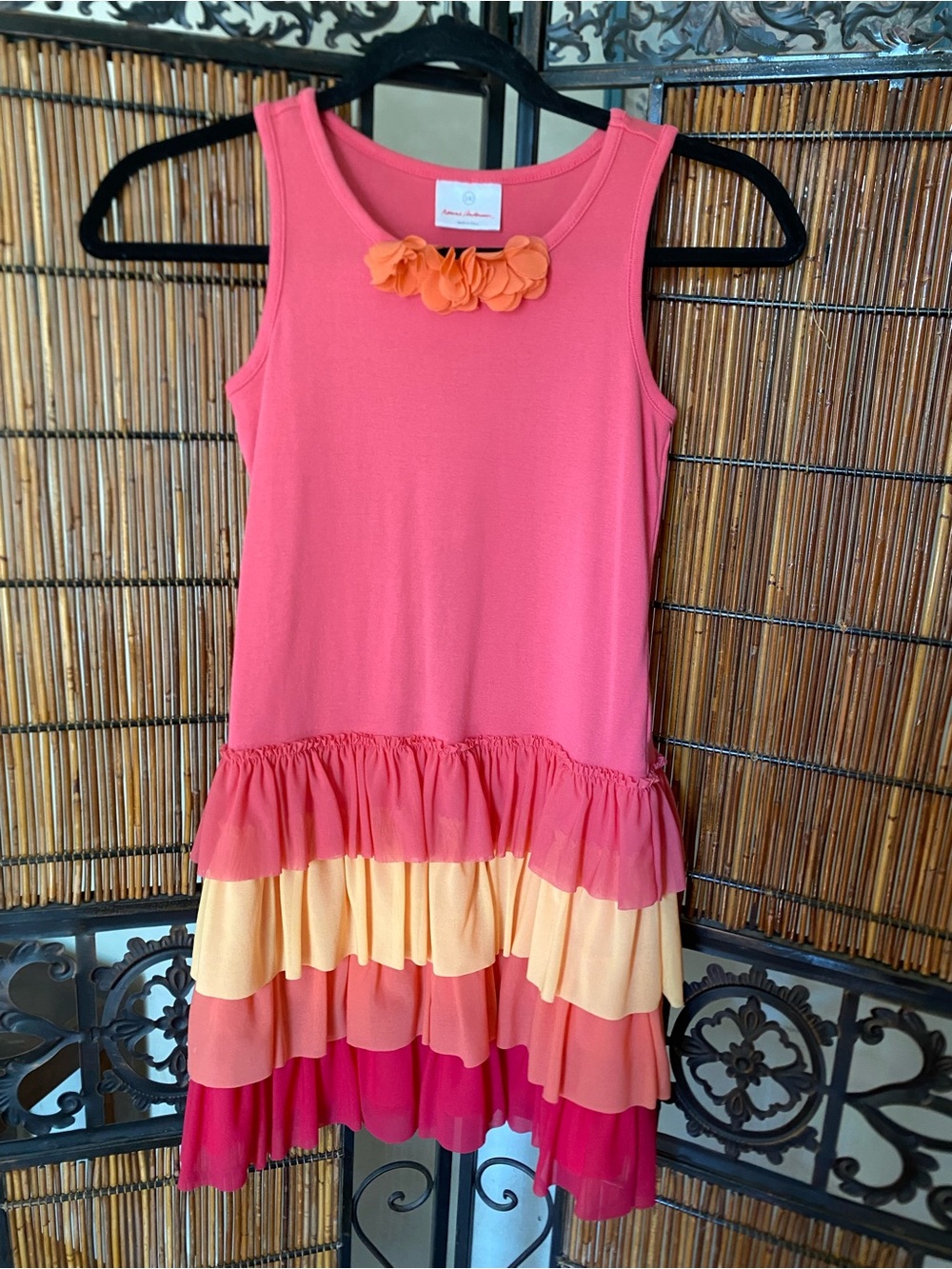 Hanna Andersson Coral Pink & Peach Tiered Ruffle Tank Dress
